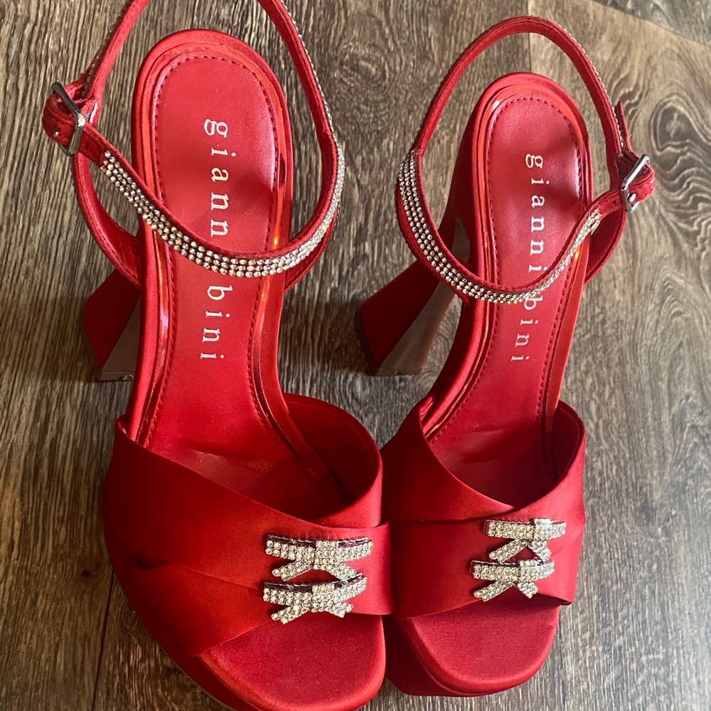 Gianni Bini Scarlet Satin Heels with Sparkling Accents - Picture 6 of 13